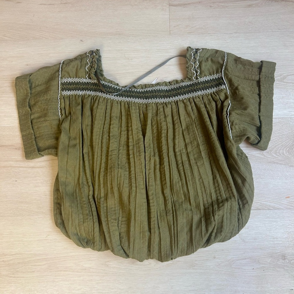 Free People Green Bubble Hem Top Size Small - Picture 4 of 5